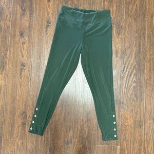 SYMPLI DARK GREEN PULL ON STRETCH PANTS BUTTON ACCENTS